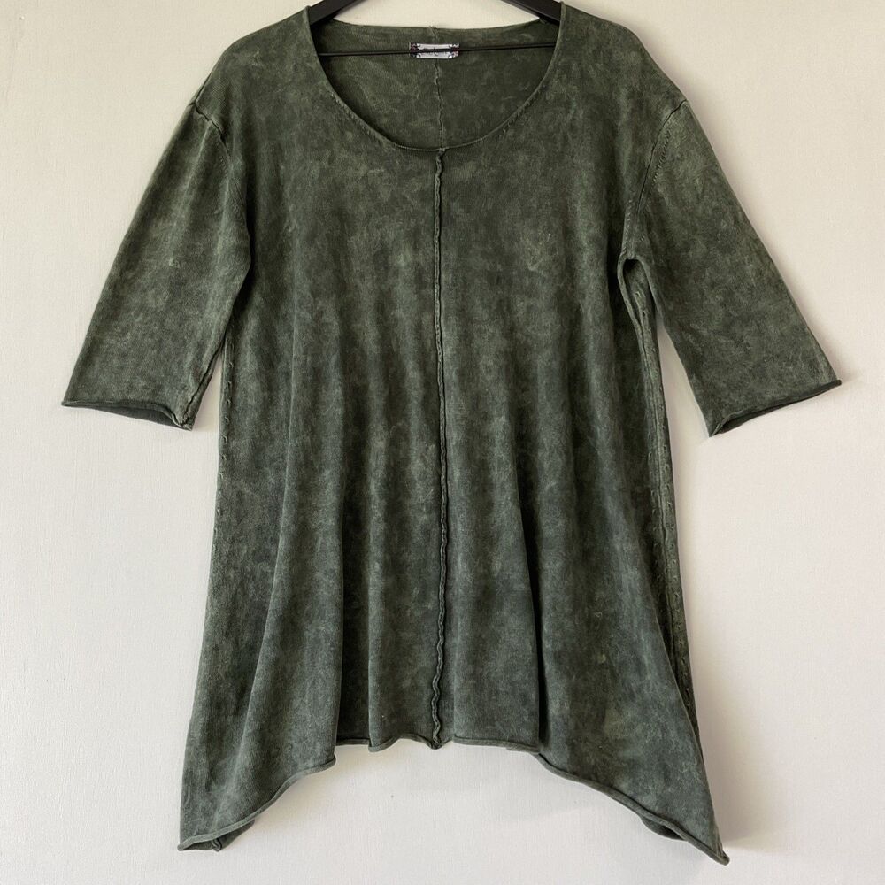 B&K Moda Tunic One Size Green Lagenlook Artsy Flowy Slinky